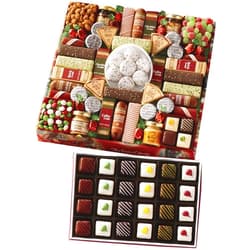 The Swiss Colony 43 Season Pleasers and Petits Fours Gift Bundle - Assorted Cheeses, Chocolates, Candies, and Summer Sausage Meats, Gourmet Chocolate and Swiss Creme Mini Layer Cakes