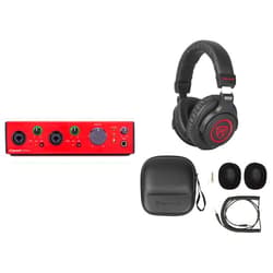 Audiosavings Bundle: Focusrite Clarett+ 2Pre USB-C Audio Recording Interface, 2 Mic Preamps/JFET/ADAT Bundle with Rockville PRO-M50 SR Studio Headphones+Detachable Coil Cable+Case+Ear Pad (2 Items)