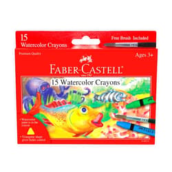 Faber-Castell Watercolor Crayons with Brush, 15 Colors - Premium Quality Art Supplies for Kids