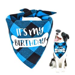 VIPITH Double Sided Cotton Dog Birthday Bandana Girl Boy, Washable Reversible Plaid Painting Dog Scarf Bibs for Small Medium Large Unisex Dogs Cats Pets