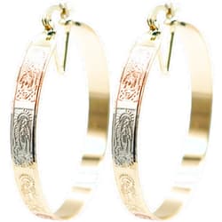 Pure Ziva Mixed Metal Tri Tone Rose Gold, Silver & Yellow Gold Hoop Earrings, 18k Gold Filled Plating