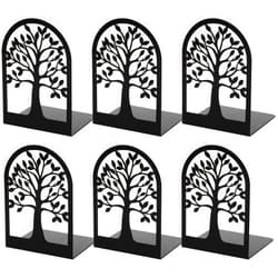 Happyhapi Bookends Metal Book Ends to Hold Books, Tree Decorative Bookends for Shelves, Black Book Stopper Bookend for Heavy Books, Book Holder for Shelf Home Office, 6.8 x 4.7 x 3.5(3 Pair/6 Pcs)