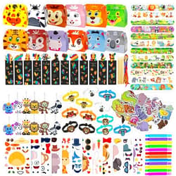 CALSPY 124 PCS Animal Theme Party Favors for Kids Ages 3 - 6 - Jungle Safari Goodie Bags Stuffers,Wild One Birthday Supplies, Classroom Prizes&Toddler Party Favors ,Jungle Trinkets for toddlers Showe
