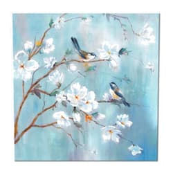 UTOP-art White Floral Canvas Artwork Wall: Elegant Flower Tree and Birds Wall Art Painting for Living Room (12'' x 12'' x 1 Panel)