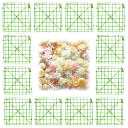 JUAWTYUK 12-Pack Artificial Flower Grid Panels (10×10 Inches) with Plastic Fence Frames and Artificial Flower Plant Vases for Wedding Party Decorating & DIY Decorative Fences Panel for Artificial Flow