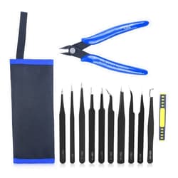 Ainiv Precision Tweezers Set, 11PCS Anti-Static ESD Tweezers Set with 1PCS Micro Wire Cutter for Modeling, Electronic Repair, Handicraft, Laboratory, Jewelry Manufacturing, Hobby etc