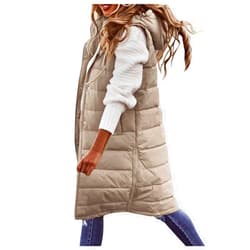 Smoneyful Down Jacket Womens Solid Fashion Raincoat Casual Long Vest Loose Hooded Cotton-Padded Jacket Oversize Cute Tops