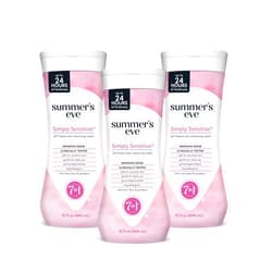 Summer's Eve Simply Sensitive Daily Gentle All Over Feminine Body Wash, Removes Odor, Feminine Wash pH Balanced, 15 fl oz, 3 Pack