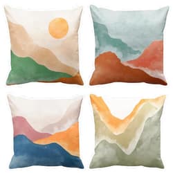 Emvency Boho Set of 4 Throw Pillow Covers Mid Century Bohemian Landscape Mountain Sunset Modern Abstract Minimalist Decorative Pillow Cases Home Decor Standard Square 18x18 Inches Pillowcases