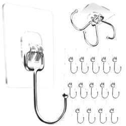 Titchet Large Adhesive Hooks for Hanging Heavy Duty Wall Hooks 22 lbs Self Adhesive Towel Waterproof Transparent for Bags Bathroom Shower Outdoor Kitchen Cups Door Coat Sticky Hooks (Transparent, 16pcs)