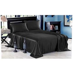 Kanak Textiles Ultra Silky Soft and Luxurious Satin 5-Piece Split Queen Bed Sheet Set for Adjustable Beds with 15'' Deep Pockets Double Fitted Sheet-Black