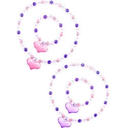 Zhanmai 2 Pcs Girl Princess Necklace Bracelet Set Lovely Princess Heart Shape Beads Necklace Stretchy Jewelry Set Girls Costume Jewelry Gift Party Favors for Dress up