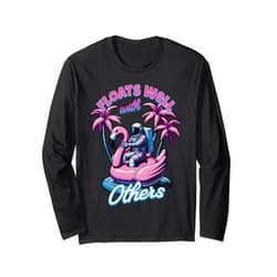 BizzyflyUSA Floats Well With Others Astronaut Flamingo Float Lazy River Long Sleeve T-Shirt