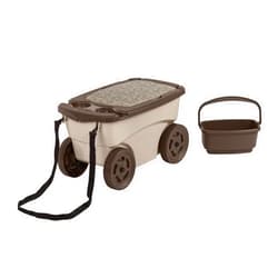 LOOQS Outdoor Rolling Garden Scooter with Wheels & Pull Strap, Light Taupe