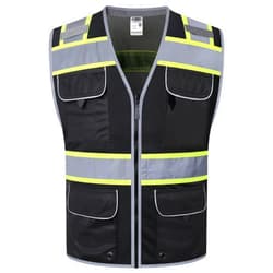 JKSafety Hi-Vis Safety Vest for Men&Women High Visibility Reflective Mesh Construction Work Vest Multi-Pockets PPE ANSI/ISEA compliant (189-Black 3XL)