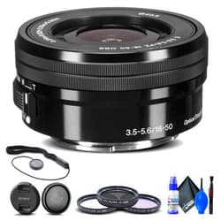 Sony E PZ 16-50mm f/3.5-5.6 OSS Lens (SELP1650) + Filter Kit + Lens Cap Keeper + Cleaning Kit + More (Renewed)