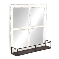 Kate and Laurel Jackson Distressed Wood Windowpane Mirror with Metal Shelf, White