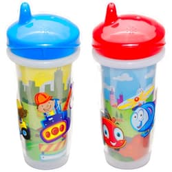 Playtex Baby Sipsters Stage 3 Hard Spout Cups, Happy Face Car and Construction 3D Graphics, 9 Oz, 2 Count - Spill-Proof, Leak-Proof, and Insulated