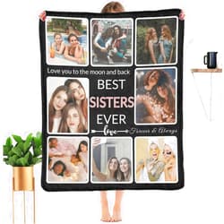 SHIYEL Custom Blanket Gifts for Sister with Photo, Make a Personalized Sisters Blankets with Picture, Customized Memories Souvenir Throws for Best Sisters Ever, 8 Collage Made in USA