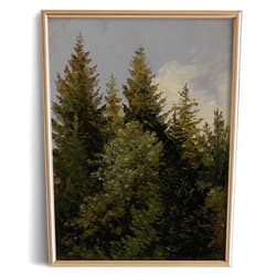 YUMKNOW Farmhouse Landscape Forest Pictures Bedroom - Art Deco Wall Art for Kitchen - 11 x 14 Art Prints- Rustic Vintage Decor for Living Room - Antique French Poster - Dark Textured Forest Tree Oil Painting