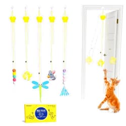 Potaroma Interactive Cat Feather Toys 5 Pcs, Cat Teaser Retractable, Hanging Cat Toys Indoor Kitten Play Chase Exercise, Mental Physical Stimulation for All Breeds and Species