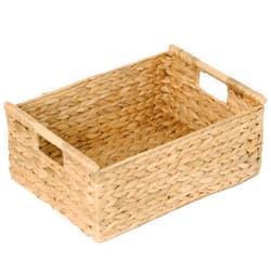 VATIMA Extra Large Wicker Basket Rectangular with Wooden Handles for Shelves, Water Hyacinth Basket Storage, Natural Baskets for Organizing, Wicker Baskets for Storage 16.7