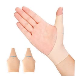 Velpeau Thumb Wrist Compression Sleeve for Arthritis Pain (2 Pcs) -Elastic Liner for Plastic Splint, Right & Left Hands (Beige, Long Version, Medium)