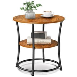 VASAGLE Side Table, Round End Table with 2 Storage Shelves for Living Room, Bedroom, Nightstand with Steel Frame for Small Spaces, Accent Coffee Table, Rustic Brown and Ink Black