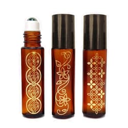 Rivertree Life Set of 3 - Yasime 10ml Brown Embellished Empty Amber Glass Roll On Bottle With Stainless Steel Ball