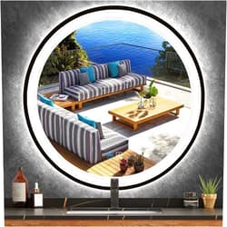 MEIOUKA 24 Inch Bathroom Black Round LED Mirror with Lights Black Frame Round Lighted Mirror for Bathroom Wall Round Vanity Mirror with Lights 3 Color Anti Fog 24 Bathroom Smart Light up Circle Mirror