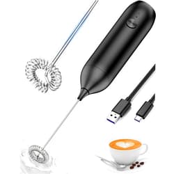 Topyet Frother Wand Rechargeable, Milk Frother Rechargeable USB-C with Stainless Steel Whisk Powerful Coffee Frother for Coffee Latte, Cappuccino, Mocha, Macchiato, Frappe and Protein Powder