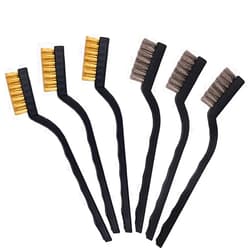 SKYPIA 6pcs Mini Wire Scratch Handle Masonry Brush Set for Cleaning Scrubbing Welding Slag Rust and Dust Curved Stainless Steel and Brass