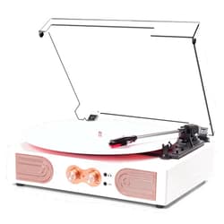 DANFI AUDIO DF Vinyl Record Player with Built-in Speakers 3-Speed Vintage Record Player Support Treble& Bass Control, 3.5mm Headphone Jack, RCA-Out/Aux in, Belt-Driven LP Turntable,White Rose Gold