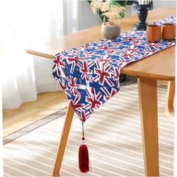 CWYPB Table Runner, with Tassel Cotton Linen Dining Table Runners, British Flag Print Table Decoration Sequence Runner, for Birthday Party Wedding Christmas Decor,33X80cm/13X31