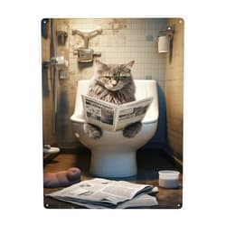 CDSASHCA Cat reading newspapers on the closestool,Classic Home Toilet tin sign Wall Art decor metal Signs Plaque Decor,Vintage metal Poster for Kids room,Bathroom,Bedroom Toilet,Bar,Cafe 12x16 inch