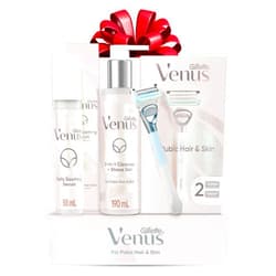Gillette Venus for Pubic Hair and Skin, 1 Razor Handle + 2 Blade Refills, 2-in-1 Cleanser + Shave Gel and Daily Soothing Serum