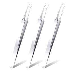 Honoson 3 Pcs Blackhead Tweezer Stainless Steel Pimple Tweezers Extractor Tool for Remove Blackhead Zit Whitehead Pimple Bend Curved Tweezer Skin Blackhead Remover Tools(Silver)