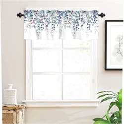 Bilagawa Navy Blue Eucalyptus Leaf Valances Curtains Spring Summer Leaves Watercolor Plants Kitchen Valance Short Curtains Rod Pocket Window Treatments for Bathroom Bedroom Windows 42x12 Inch