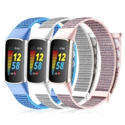 Haveda Band Compatible with Fitbit Charge 6/ Charge 5 Bands for Women Men, Replacement Charge 6 Charge 5 Band Nylon Velcro Wristband 3 Pack, Breathable Fabric Sport Strap Fitness Tracker Accessories