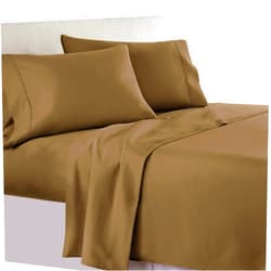 Aspire Linen True Luxury Pure Heavy Rich Combed Cotton 4-Piece Bed Sheets Set Twin Size Fits mattresses Upto 15-18” deep Pocket – Sateen Weave (Solid, Taupe)