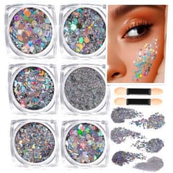 Teenitor Face Glitter, Sliver Body Glitter, Holographic Face and Body Glitter Gel for Women, Rave Glitter for Face, Hair, Eye and Body