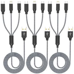 Xnewcable Multi Charging Cable 3Pack 4FT Multiple Charger Cable Rapid Nylon Braided Cord USB Charging Cable 3 in 1 Multi iPhone Charger Cord with Type C Micro Lightning USB for Cell Phones
