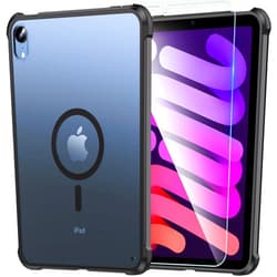 OWKEY Magnetic Case for iPad mini 7 A17 Pro 2024/ iPad mini 6 2021 8.3'', iPad mini 7th/6th Gen Case for Magsafe with Tempered Glass,[Shockproof Military] Translucent Back Slim Bumper Cover, Black