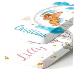 Dyoart Custom Name Crib Baby Sheets - 2Piece Personalized Baby Bedding for Boys Girls - Portable Soft Cotton Changing Fitted Sheets, Gifts for Newborn 0-6 Years Baby Infant, Sleepping Bear