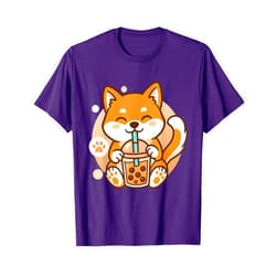 Kawaii Anime Shirts Cute Shiba Inu Dog Bubble Boba Tea Anime Kawaii Neko Gift T-Shirt