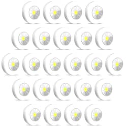 Macarrie 24 Pieces LED Puck Lights Wireless Under Cabinet Lighting 60 Lumens Portable Push Battery Operated Lights Mini Touch Closet Lights Stick on Lights DIY Tap Lights for Counter Wall, White Light