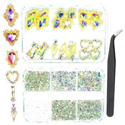 Qiipii 24pcs Crystal AB Luxury Nail Charms +2000pcs Crystal White AB Rhinestones 3D Big Nail Gems K9 Glass Nail Crystals Diamonds Jewels Stones Alloy Nail Art Studs Decor Supplies for Nails Crafts DIY