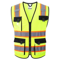 JKSafety Hi Vis Reflective Safety Vests for Men Women High Visibility Vest with Pockets Mesh Fabric Construction Safety Apparel Neon Vest for Work (220-Yellow L)