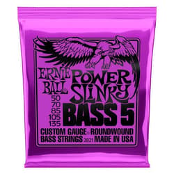 Ernie Ball 5-String Power Slinky Nickel Wound Bass Guitar Strings, 50-135 Gauge (P02821)