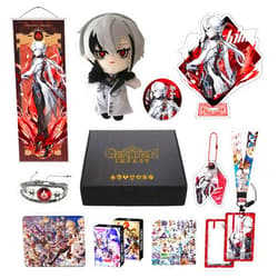 HALOOP Genshin Impact Box Merch Set with 11 Gifts, Plush Poster Acrylic Stand Bracelet Stickers Set, Collectibles for Traveller Fans (Arlecchino)